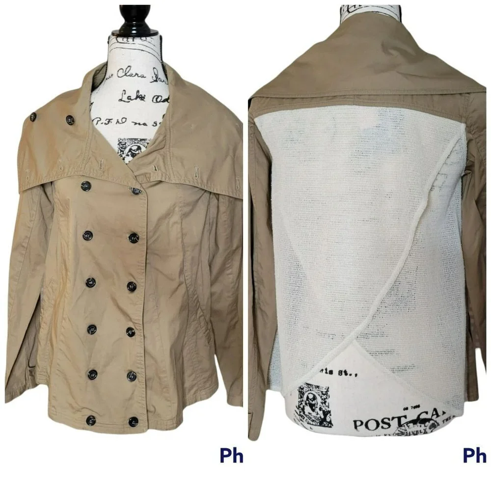 Nic. K Mesh Fly Away Back Double Breasted Tan Short Trench Jacket/ Coat Size XS
